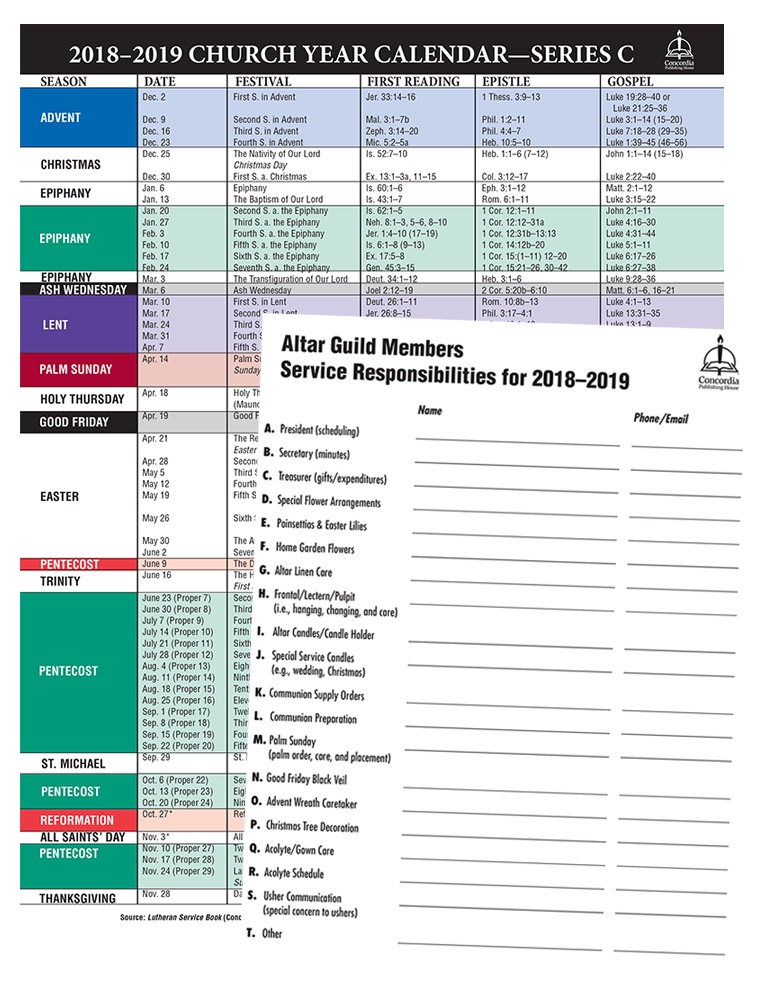 2018–2019 Church Year Calendar
